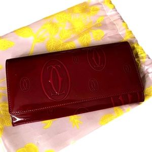 Cartier Happy Birthday Patent Red Leather Long Bifold Wallet